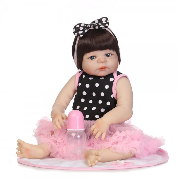 Reborn Girl Doll In Bubble Skirt Lifelike Realistic Silicone Vinyl Baby Doll 22.5inch