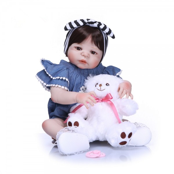 Realistic Reborn Toddler Doll Girl Full Silicone Body Reborn Baby 22inches
