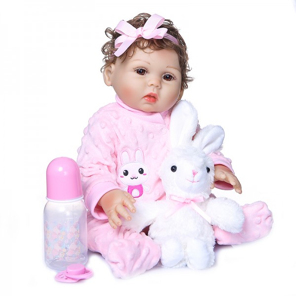 Original Reborn Toddler Girl Curly Hand Rooted Hair Full Body Silicone Doll 19inche