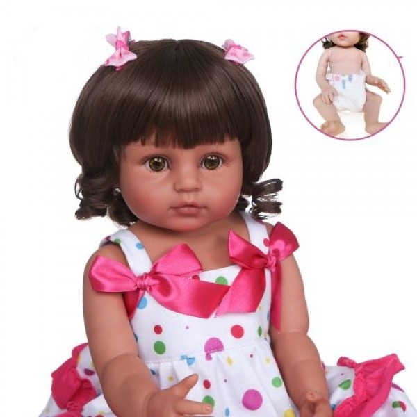Two Skin Colors Lifelike Lovely Girl Doll Full Body Silicone Baby 22 Inche