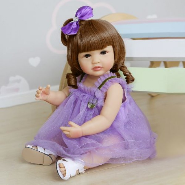 Two Hair Colors Reborn Girl Princess Baby Waterproof Full Body Silicone Doll 22Inche