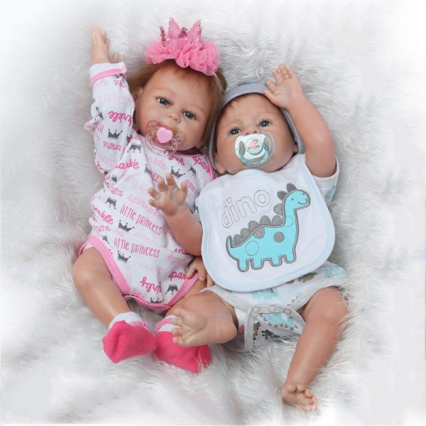 Cute Reborn Twins Dolls Poseable Lifelike Silicone Newborn Boy Girl Baby Doll 19inch