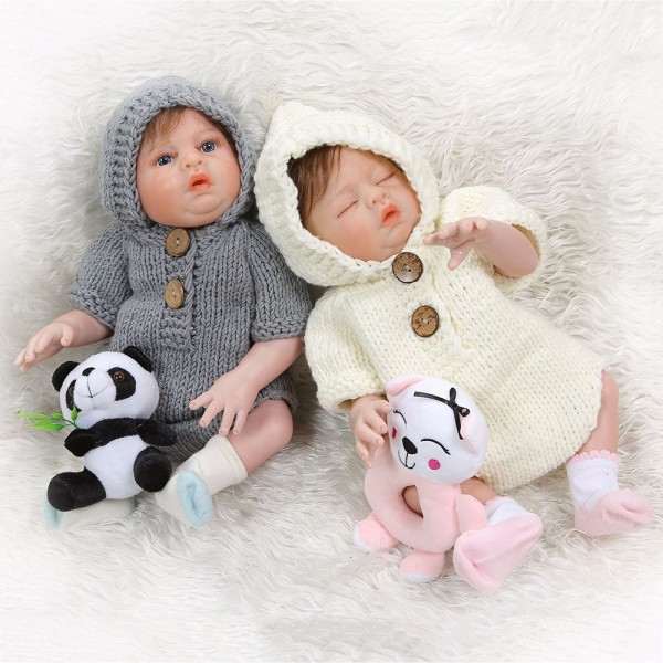 Lifelike Reborn Twins Dolls Poseable Silicone Sleeping Boy Girl Baby Doll 20inch