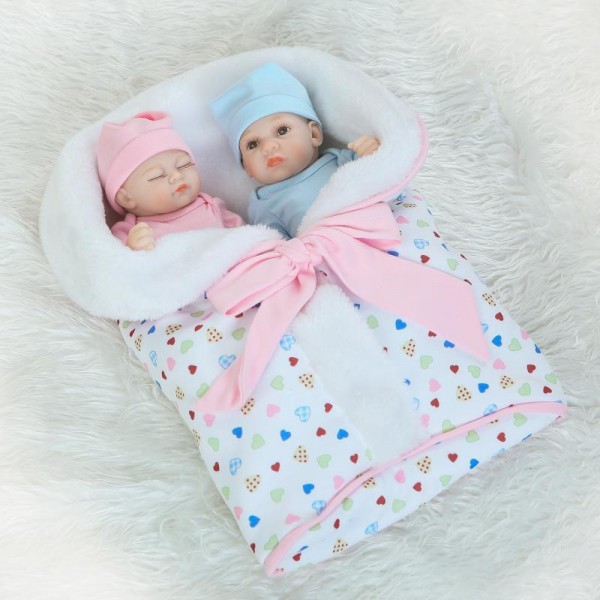Lifelike Silicone Reborn Twins Preemie Poseable Sleeping Boy Girl Baby Doll 10inch