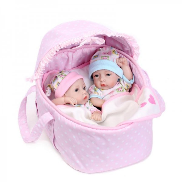 Reborn Twins Baby Dolls Preemie Poseable Lifelike Silicone Boy Girl Doll 11inch
