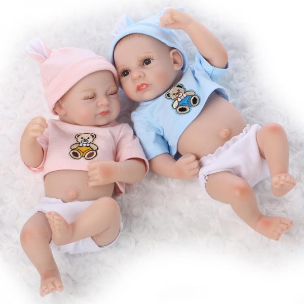 Silicone Reborn Twins Baby Dolls Preemie Lifelike Sleeping Boy Girl Doll 10inch