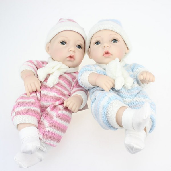 Reborn Twins Baby Dolls Preemie Lifelike Silicone Boy Girl Doll 11inch