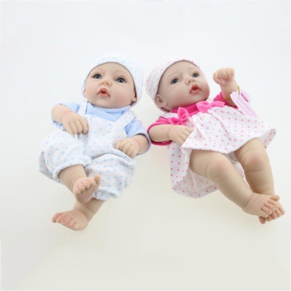 Reborn Twins Preemie Dolls Poseable Lifelike Silicone Painted Hair Boy Girl Baby Doll 11inch