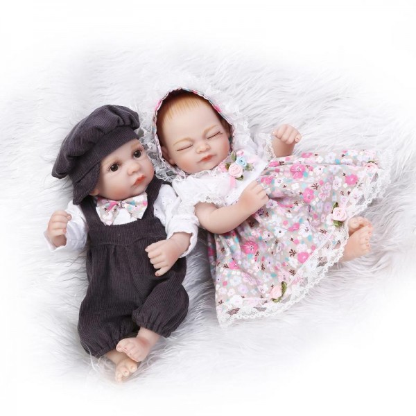 Reborn Twins Baby Dolls Preemie Lifelike Silicone Sleeping Boy Girl Doll 11inch