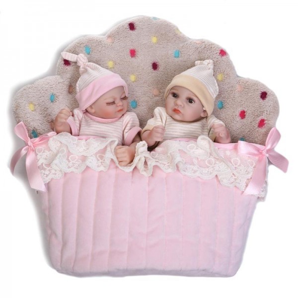 Reborn Twins Dolls Preemie Poseable Lifelike Silicone Sleeping Boy Girl Baby Doll 10inch