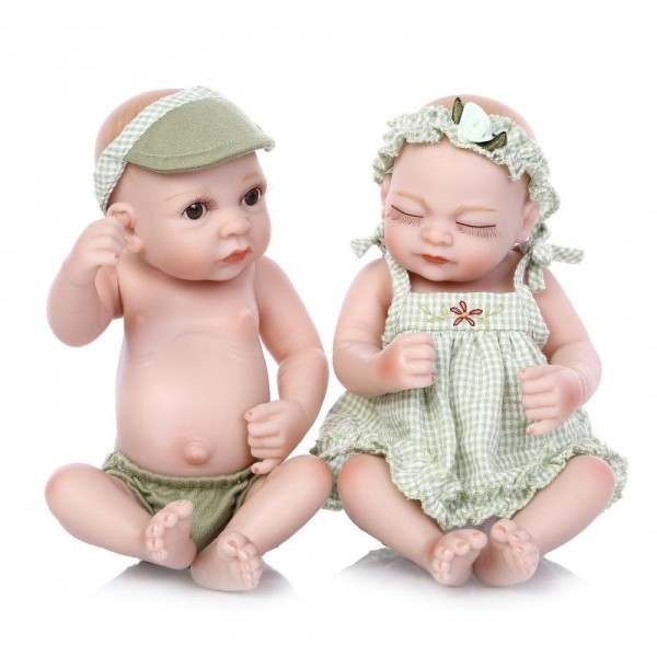 Cute Reborn Twins Dolls Preemie Poseable Lifelike Silicone Boy Girl Baby Doll 10inch