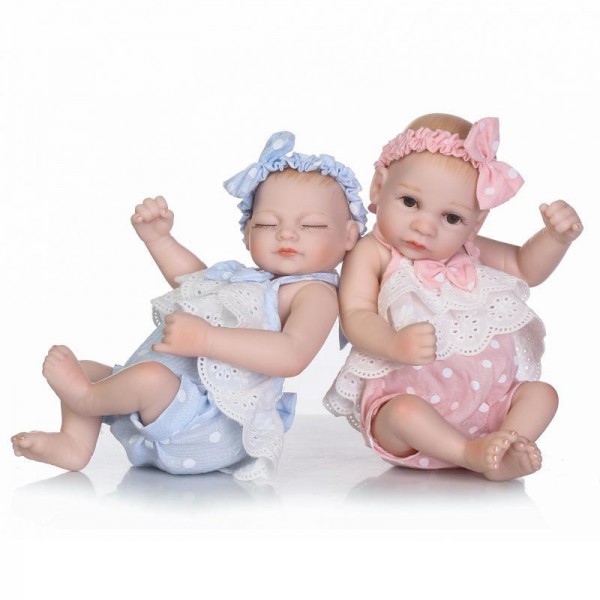 Cute Reborn Twins Poseable Lifelike Silicone Preemie Boy Girl Baby Doll 10inch