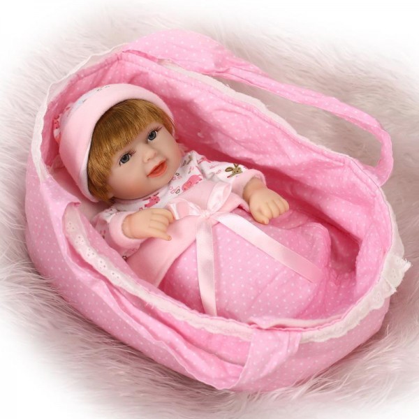 Silicone Reborn Twins Preemie Poseable Lifelike Boy Girl Baby Doll 11inch With Basket