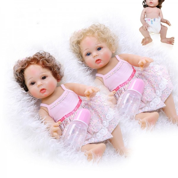 Curly Hair In Two Colors Popular Full Body Soft Silicone Baby Girl Doll 18.5inche