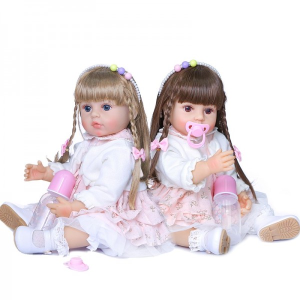 Original Two Colors Long Hair Handmade Doll Full Body Silicone Baby Doll 22Inche
